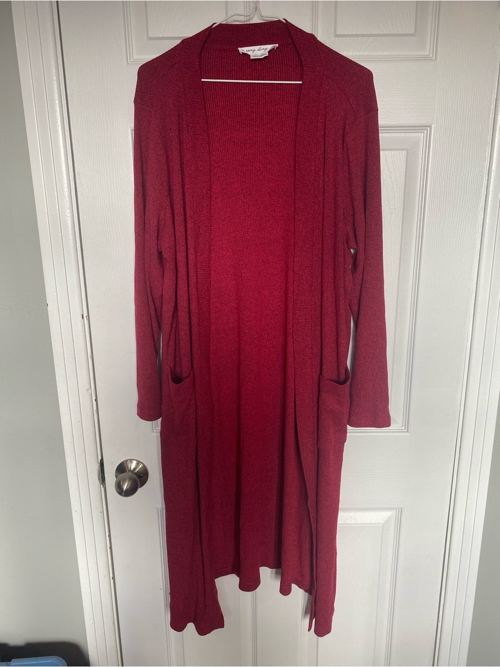 In Every Story Red Maroon Long Sleeve Maxi Cardigan Duster Pockets Size X